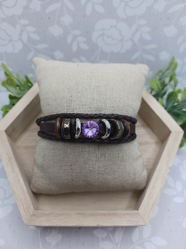 Christmas Wreath Brown Leather Braided Bracelet w/ Purple, Black, and Tan Colored Beading Christmas Wreath Brown Leather Braided Bracelet w/ Purple, Black, and Tan Colored Beading