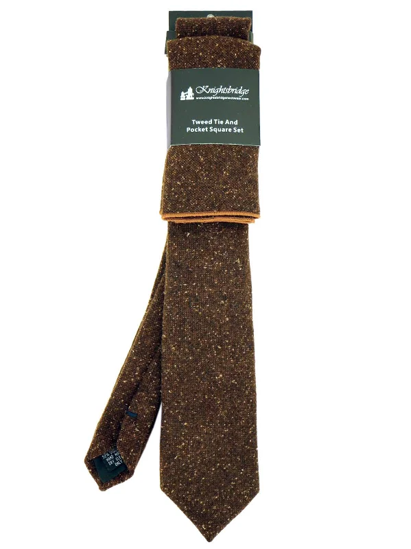 Brown Tweed  Necktie & Pocket Square Set