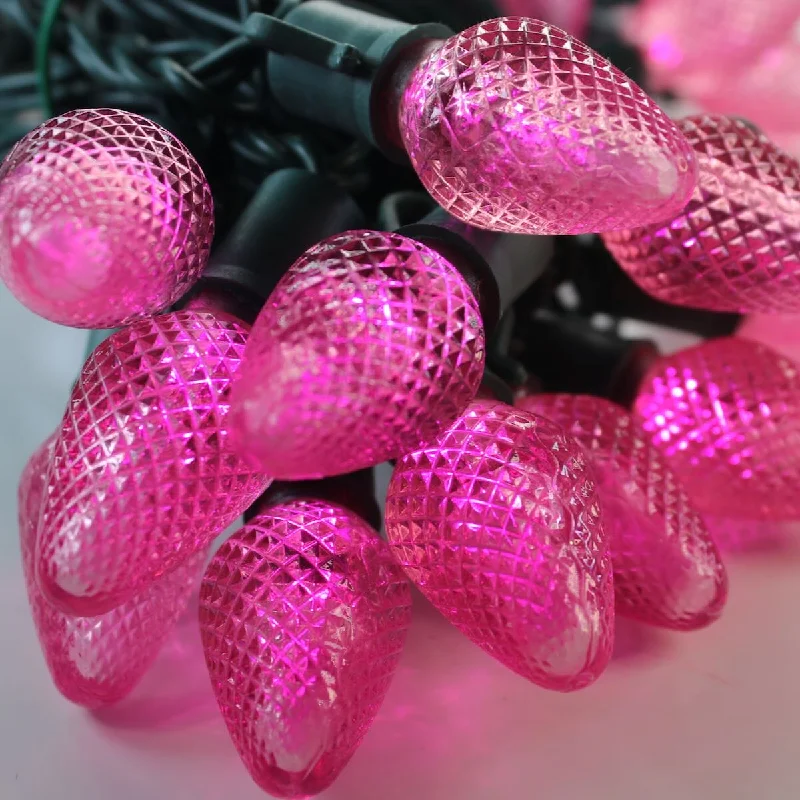 Christmas Wreath 25-light C7 Pink LED Christmas Lights, 8" Spacing Green Wire