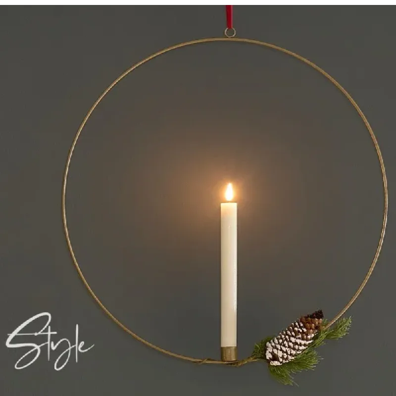 Christmas Sparkly Fairy Lights Candle Ring (45cm) - Gold - Battery Operated