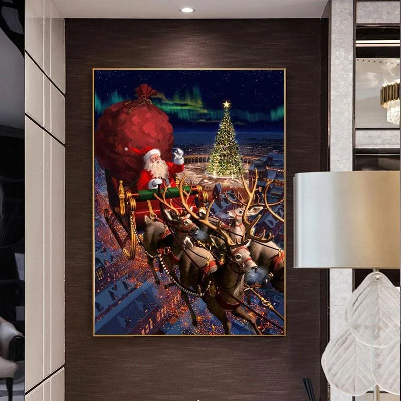 Christmas Enchanted Night Sky Santa Claus Posters and Prints Canvas For Christmas