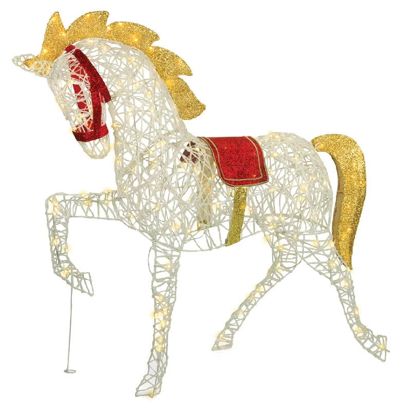 Christmas Enchanted Night Sky 48 in. White Glittered Horse with LED Lights
