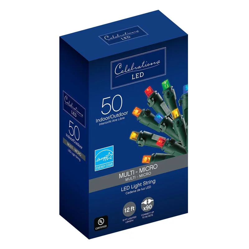 Christmas Twinkling Festive Lights Celebrations LED Multicolored 50 ct String Christmas Lights 12.25 ft.