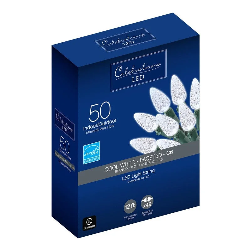 Festive Season Celebrations C6 Cool White 50 ct String Christmas Lights 12.25 ft.