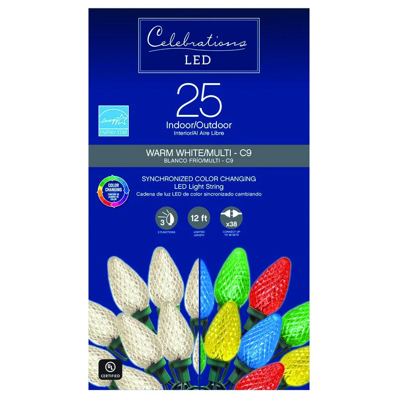 Christmas Starry Outdoor Lights Celebrations LED C9 Multicolored 25 count Color Changing String Lights 12 ft. Christmas Starry Outdoor Lights Celebrations LED C9 Multicolored 25 count Color Changing String Lights 12 ft.