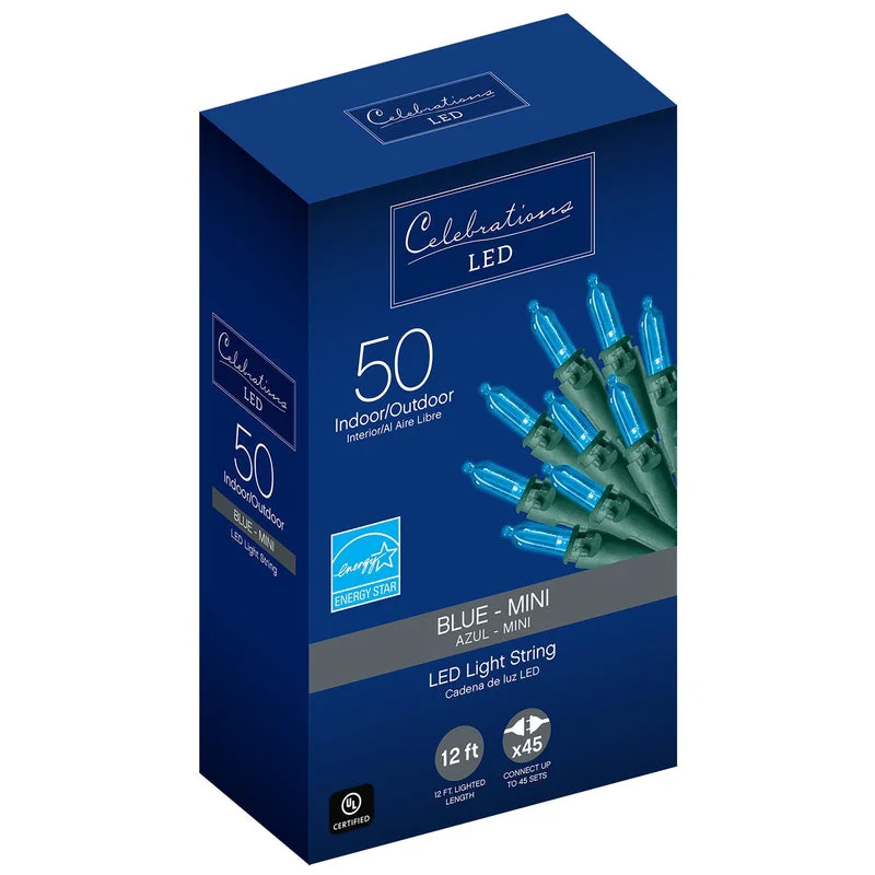 Christmas Mistletoe Celebrations LED Mini Blue String Christmas Lights 12.25 ft.