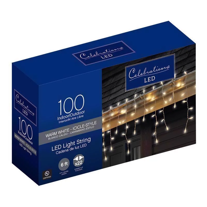 Christmas Gift Packing Station Celebrations Blue LED Mini Warm White 100 ct Icicle Christmas Lights 5.67 ft. Christmas Gift Packing Station Celebrations Blue LED Mini Warm White 100 ct Icicle Christmas Lights 5.67 ft.
