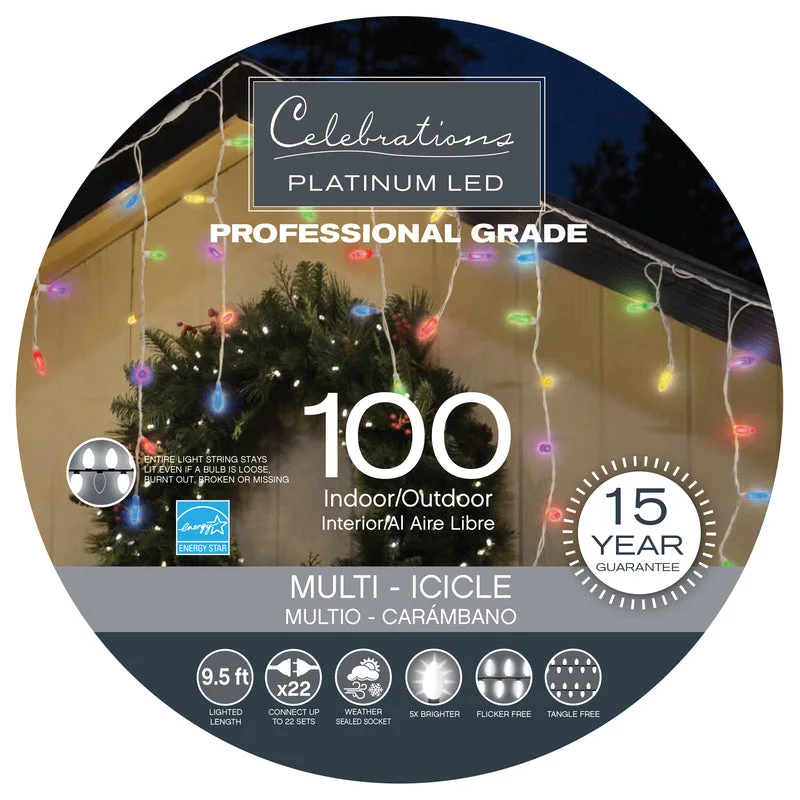 Christmas Holly Berry Wreaths Celebrations Platinum Icicle LED Commercial Light Set Multicolored 100 lights White wire Christmas Holly Berry Wreaths Celebrations Platinum Icicle LED Commercial Light Set Multicolored 100 lights White wire