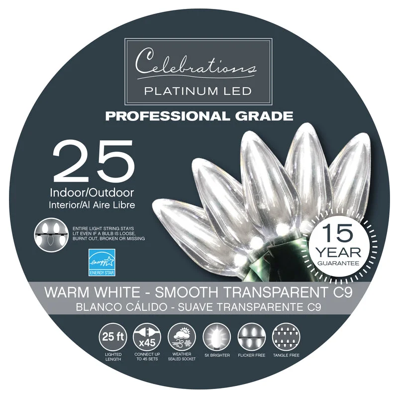 Christmas Holiday Street Decorations Celebrations Platinum LED C9 Warm White 25 ct String Christmas Lights 24 ft. Christmas Holiday Street Decorations Celebrations Platinum LED C9 Warm White 25 ct String Christmas Lights 24 ft.