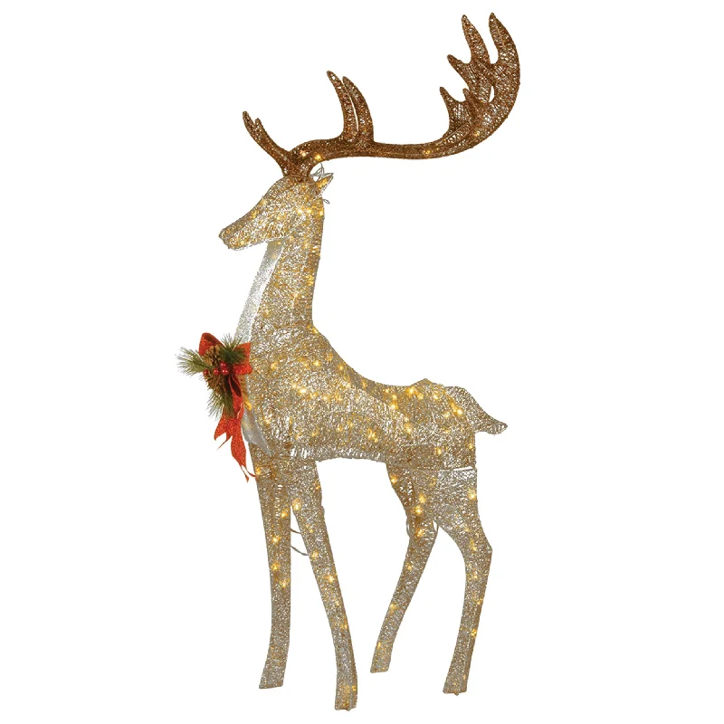 Christmas Winter Scenery 55 in. Pre-lit Crystal Champagne Standing Buck