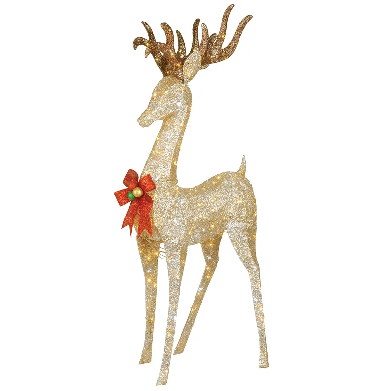 Christmas Cozy Handmade Decorations 74 in. Pre-lit Crystal Champagne Standing Buck