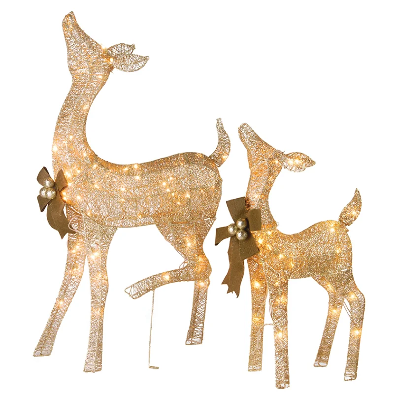Christmas Icy Wonderland 38 in. and 28 in. Pre-Lit Fawn with Doe Decoration