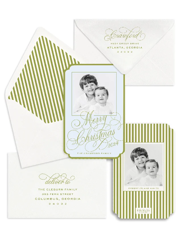 Christmas Crackling Bonfire Chartreuse Stripes Christmas Card
