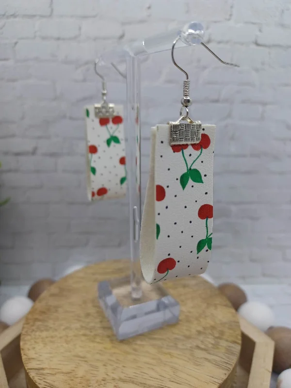 Christmas Wrapped With Love Cherry Leather Style Earrings