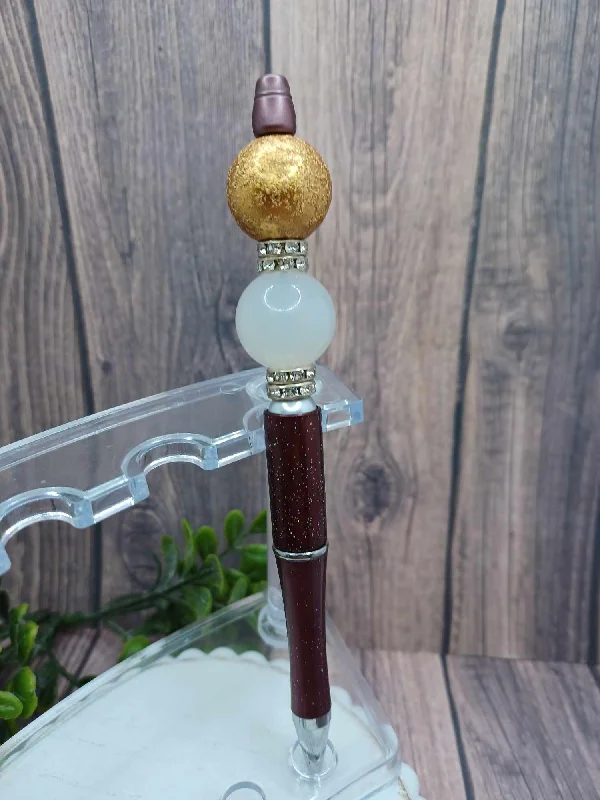 Christmas Glowing Christmas Stars Chocolate Brown & Gold Beaded Ink Pen
