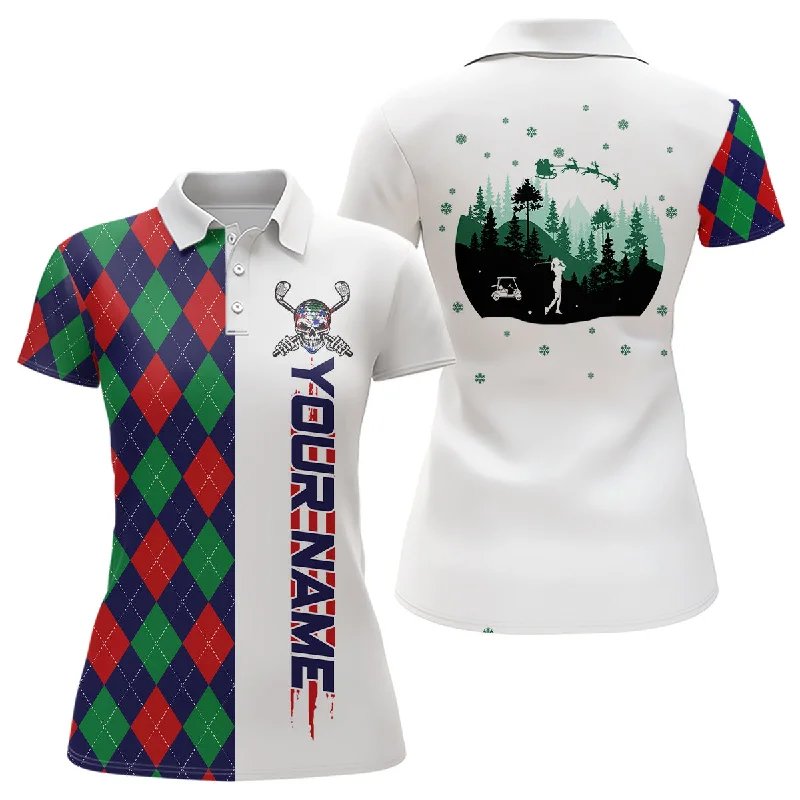 Christmas argyle pattern womens golf polo shirt custom Christmas apparel gift for golf lovers NQS6615 Christmas argyle pattern womens golf polo shirt custom Christmas apparel gift for golf lovers NQS6615