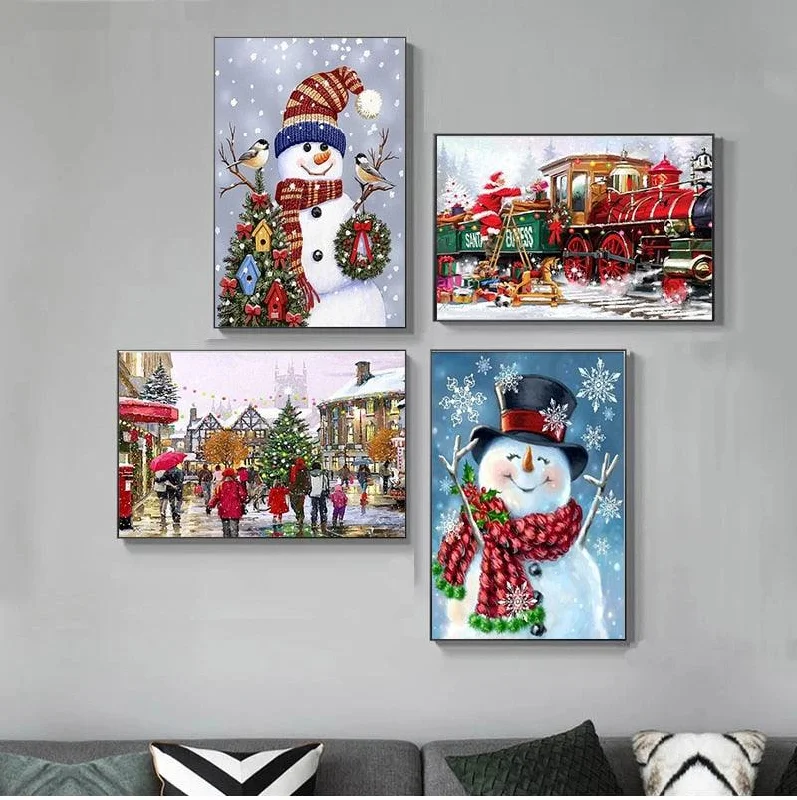 Christmas Holly Berry Wreaths Christmas Themed Canvas Paintings