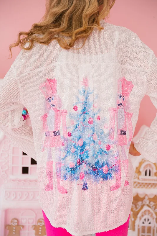 Christmas Cheerful Holiday Atmosphere CHRISTMAS CHEER SEQUIN BUTTON DOWN