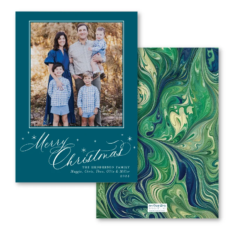 Christmas Stockings Christmas Marble Holiday Card - Teal