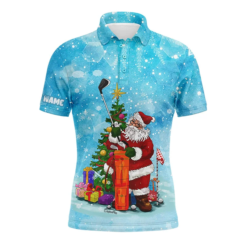 Christmas Mens golf polo shirts custom name blue snow winter Santa golfer, Christmas golf gift for men NQS4454 Christmas Mens golf polo shirts custom name blue snow winter Santa golfer, Christmas golf gift for men NQS4454