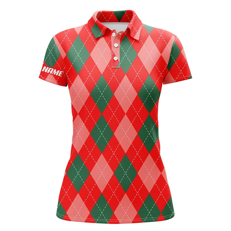 Christmas plaid Argyle red Pattern Womens golf polo shirt custom name Christmas golf gifts for women NQS4413 Christmas plaid Argyle red Pattern Womens golf polo shirt custom name Christmas golf gifts for women NQS4413