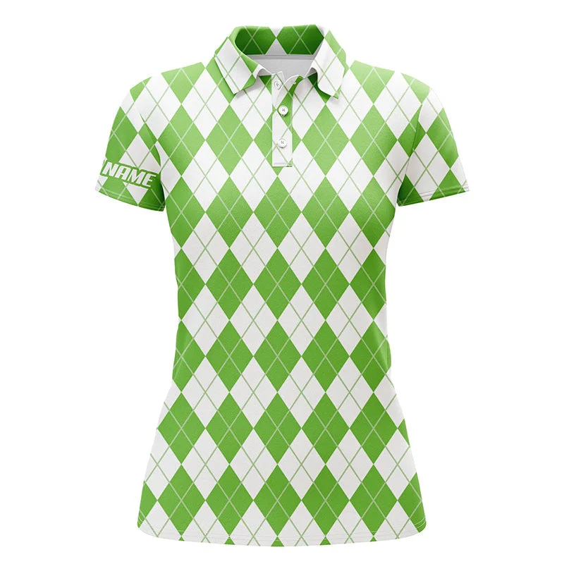 Christmas plaid green and white argyle Pattern Womens golf polo shirt custom name golf gifts for women NQS4414 Christmas plaid green and white argyle Pattern Womens golf polo shirt custom name golf gifts for women NQS4414