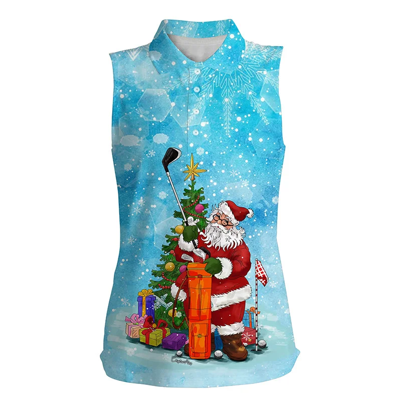 Christmas Womens sleeveless polo shirt blue snow winter Santa golfer, Christmas golf gift for women NQS4454 Christmas Womens sleeveless polo shirt blue snow winter Santa golfer, Christmas golf gift for women NQS4454