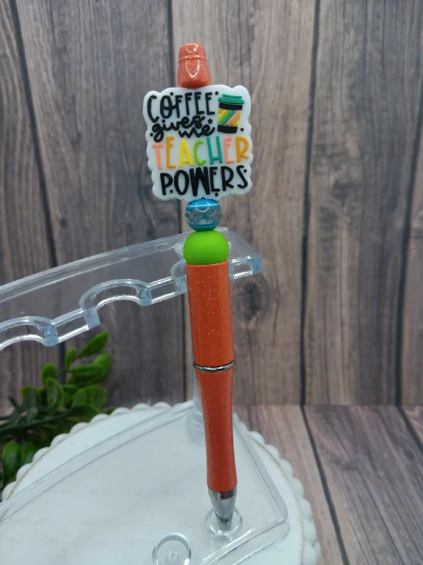 Christmas Gifts Coffee Gives me Teacher Powers Beaded Ink Pen