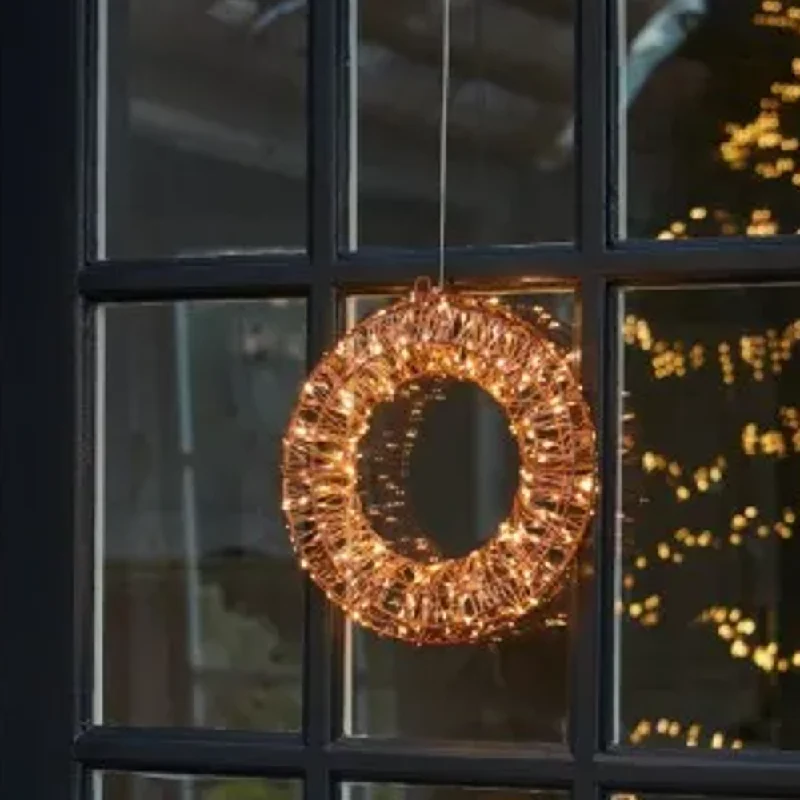 Christmas Warming Cocoa Sips Copper Galaxy Wreath 25cm LED Dual Power Operated