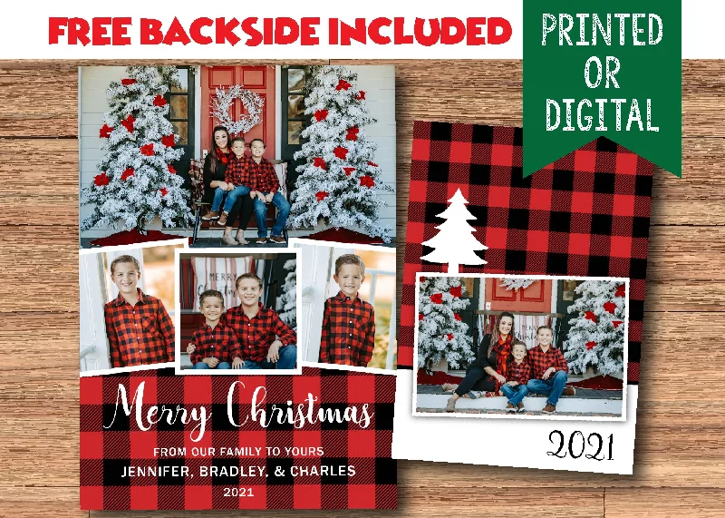 Christmas Cozy Warm Blankets Red and Black Buffalo Plaid Holiday Christmas Card Digital or Printed with Photos and FREE Backside!