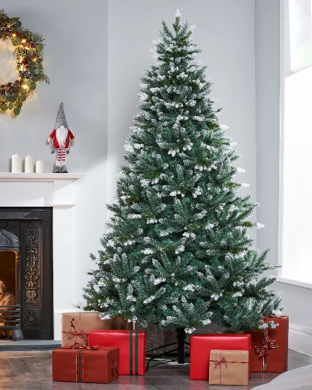 Christmas Handmade Pine Wreaths Evergreen Snow Flocked Tip Christmas Tree, 7 ft