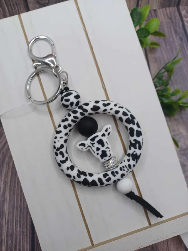 Christmas Hot Chocolate Cow Beaded Keychain