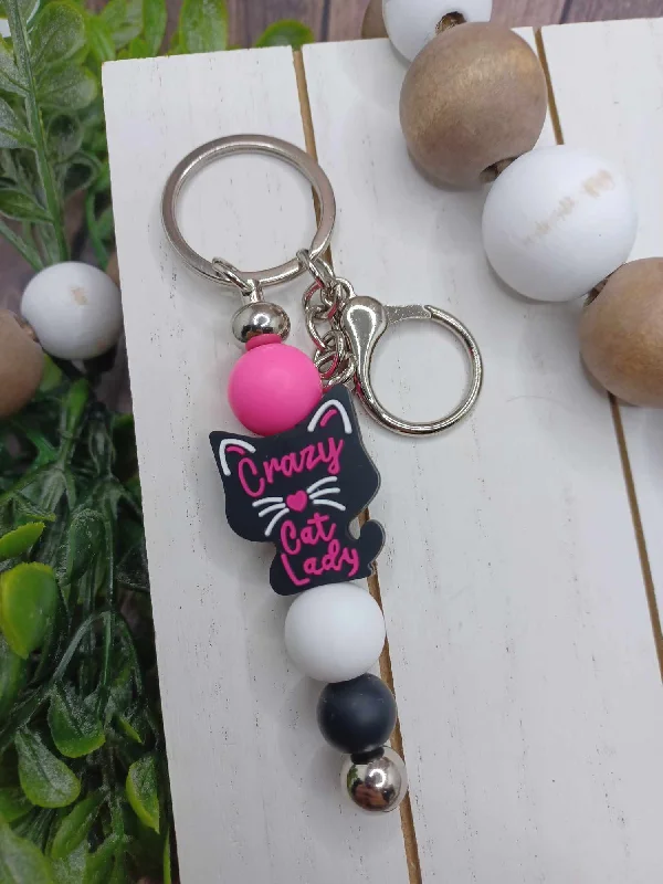 Crazy Cat Lady Beaded Keychain