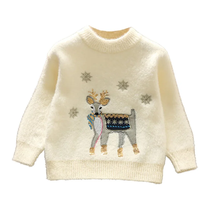 Christmas Glowing Christmas Stars Cream Decked Reindeer Warmer Cardigan & Christmas Sweater for toddlers & Kids