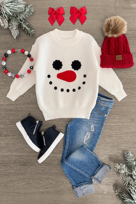 Holiday Season Cream Smiley Snowman Sweater