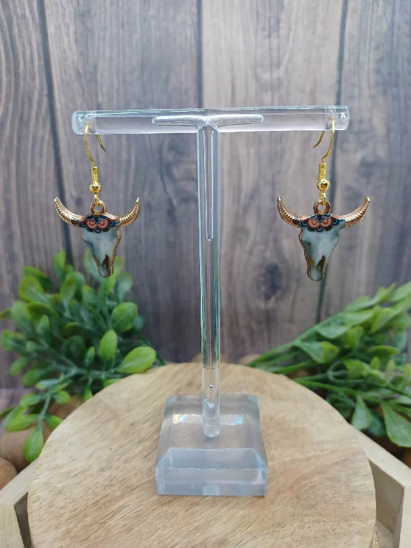 Christmas Festive Night Lights Dainty Floral Skull Earrings