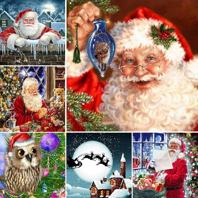 Christmas Fireplace DIY Diamond Painting Santa Claus Owl Cross Stitch Kit Full