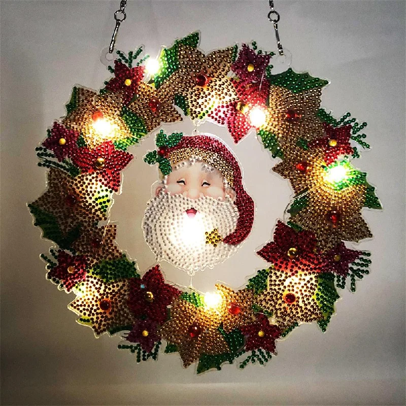 Christmas Holiday Street Decorations DIY Diamond Painting Wreath with LED Light