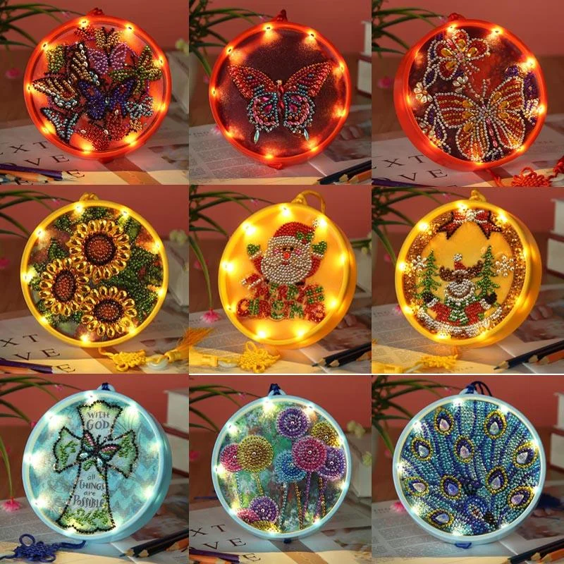 Christmas Spirit DIY Embroidery Diamond Art Painting Led Light Lamp Special Shaped