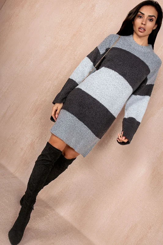 Christmas Gift Packing Station Dory Grey Striped Knit Dress