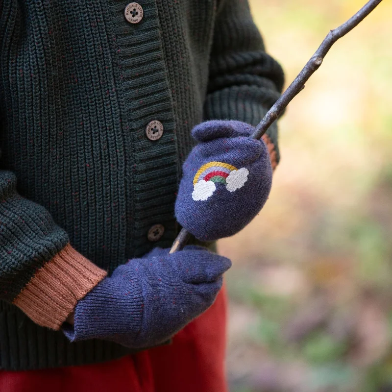 Dreamy Blue Embroidered Knitted Mittens