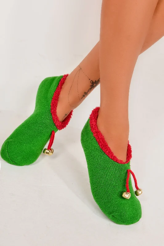 Christmas Sparkly Fairy Lights Elf Green & Red Slipper Socks