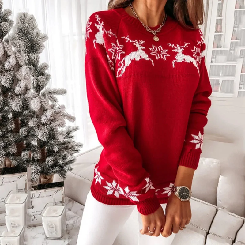 Christmas Presents Elk Snowflake Christmas Sweater for Casual Autumn Winter Wear