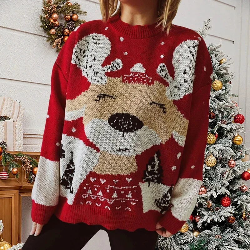 Christmas Wonderland Elk Snowflake Pattern Christmas Sweater - Long Sleeve Loose Knit