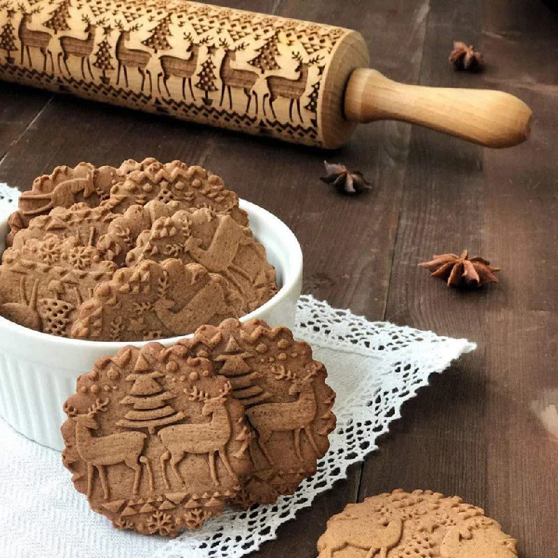 Christmas Shopping Elk Wooden Print Rolling Pin