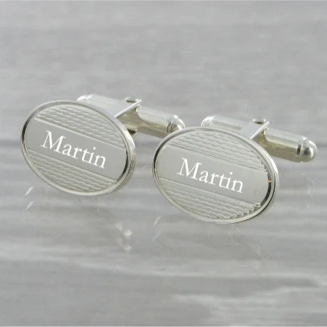 Christmas Festive Wonderland Engine Turned Oval Swivel Solid Silver Cufflinks 8307