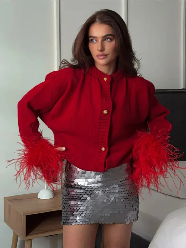 Christmas Night Feather Knitted Cardigan Christmas Sweater