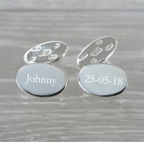 Christmas Festive Santa Hats Feature Hallmarked Oval Chained Solid Silver Cufflinks 8538