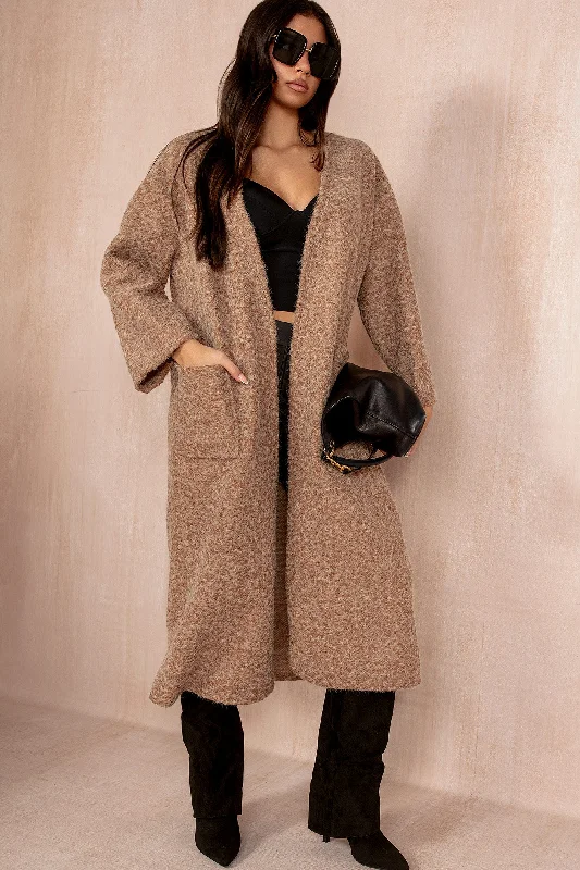Christmas Star Fiadh Camel Borg Longline Coatigan