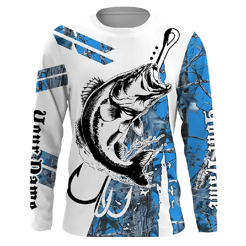 Fish Hook Bass Fishing Blue Camo Custom Long Sleeve Shirts, Personalized Bass Fishing Jerseys TTN112 Fish Hook Bass Fishing Blue Camo Custom Long Sleeve Shirts, Personalized Bass Fishing Jerseys TTN112